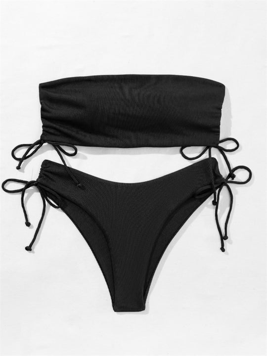 EB | Split Solid Color Tube Top Bikini