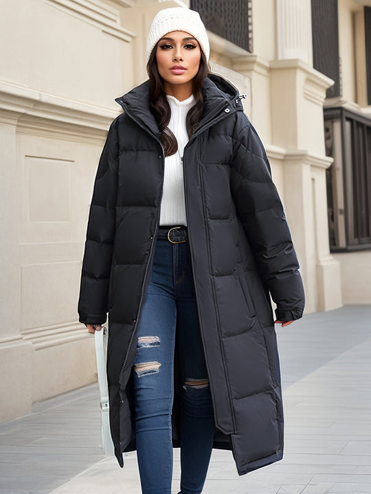EB | Stylischer Puffer langer Wintermantel mit Kapuze und Polsterung perfekt für Outdoor-Aktivitäten