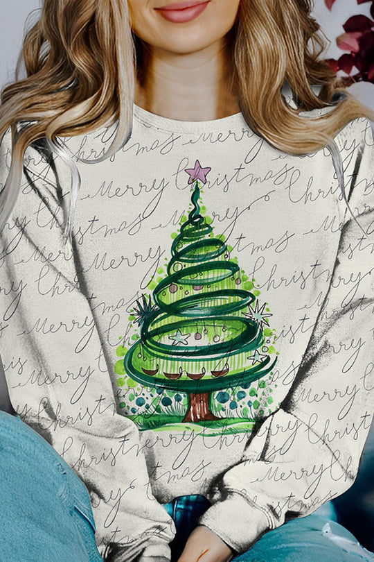 EB | Bedruckter Weihnachtskontrastfarbe Langarm-Pullover Sweatshirt