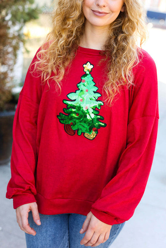 EB | Weihnachtsbaum Feiertag Pailletten Freizeit Locker Sweatshirt