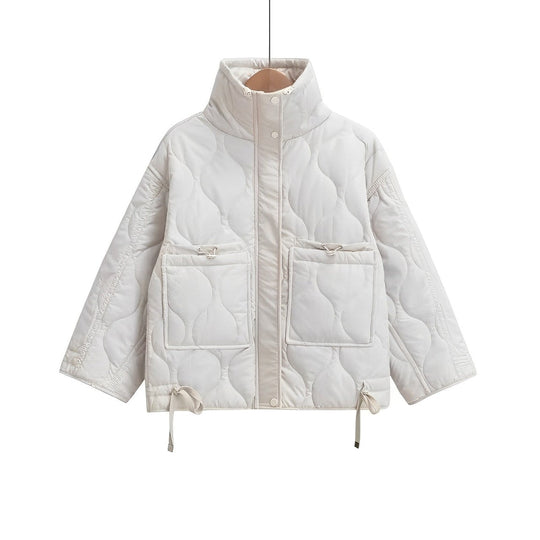 EB | Damen Hüftlange Baumwolljacke mit Stehkragen und Kordelzug