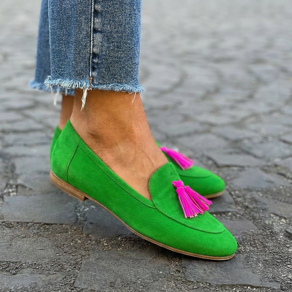 Grüne Loafer mit Pinker Fransenapplikation EB EB
