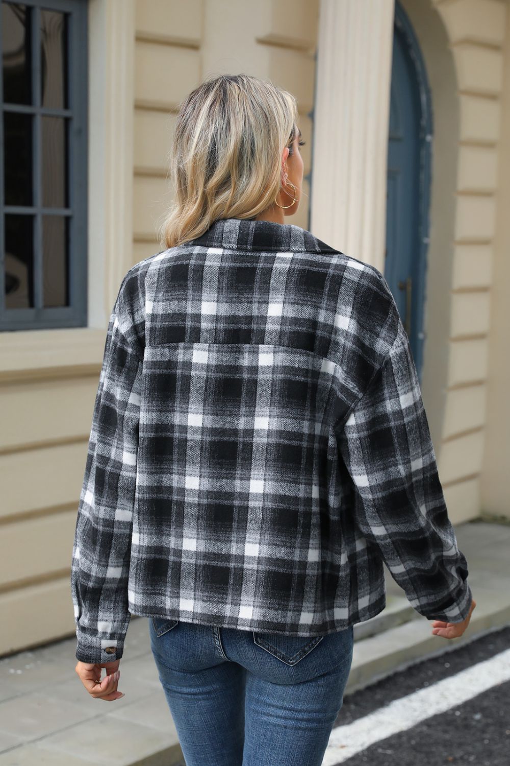 EB | Eingeschnittener Karomuster-Kragen Jacke mit herabgesetztem Schulterdesign