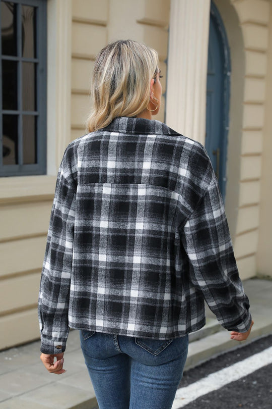 EB | Eingeschnittener Karomuster-Kragen Jacke mit herabgesetztem Schulterdesign