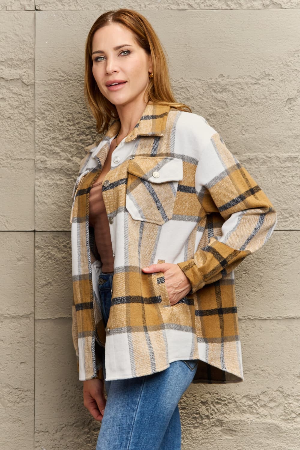 EB | Karo Gefallen Schulter Shirtjacke