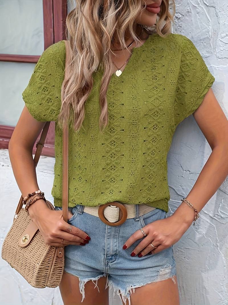 EB – T-Shirt Mit Eingekerbtem Ausschnitt Und Lochstickerei