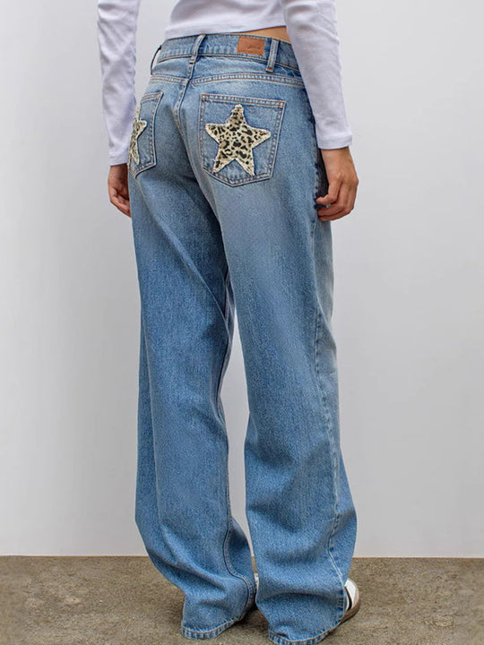 EB | Retro Leoparden Print Stern Boyfriend Jeans
