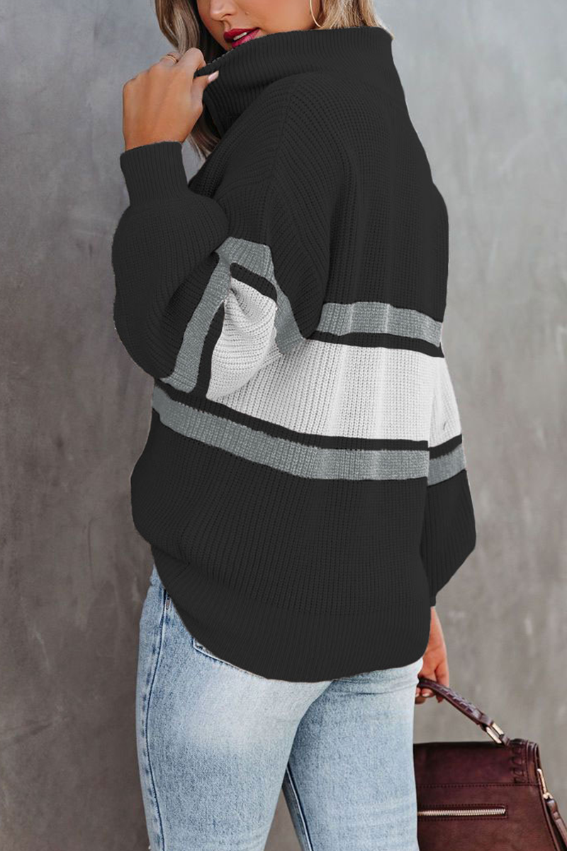 EB | Gemütlicher, Bequemer Strickpullover mit Reißverschluss und Patchwork-Kragen
