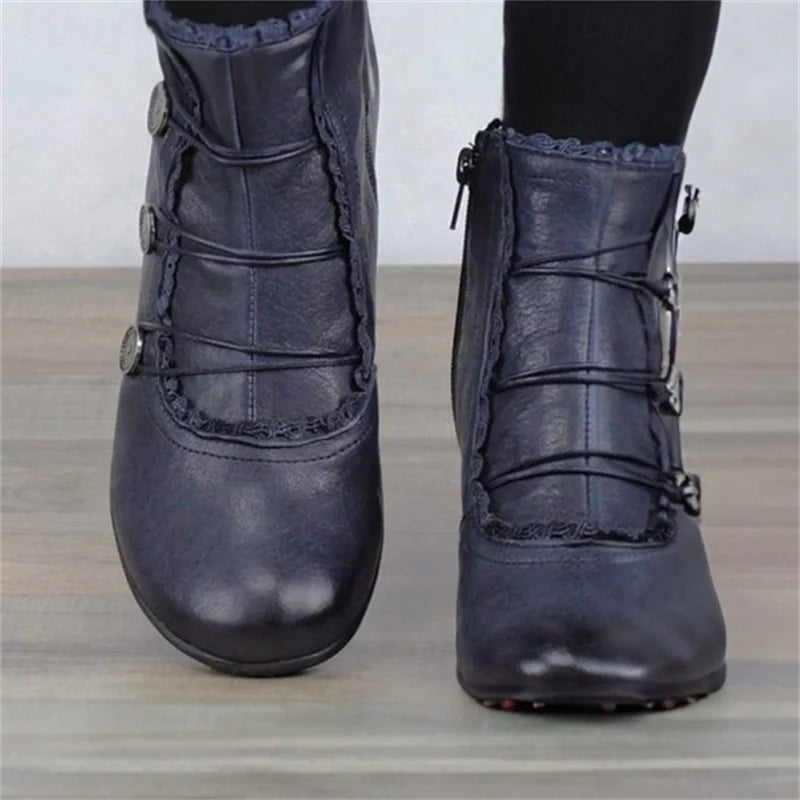EB | Damen Viktorianische Schnür-Stiefeletten mit Spitzenbesatz