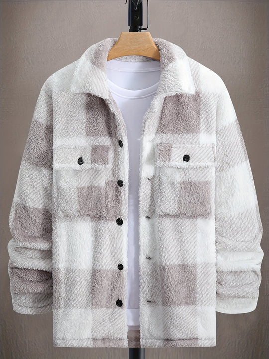 EB | Karierte Shirtjacke Aus Plüsch Polyester Weich und Warm