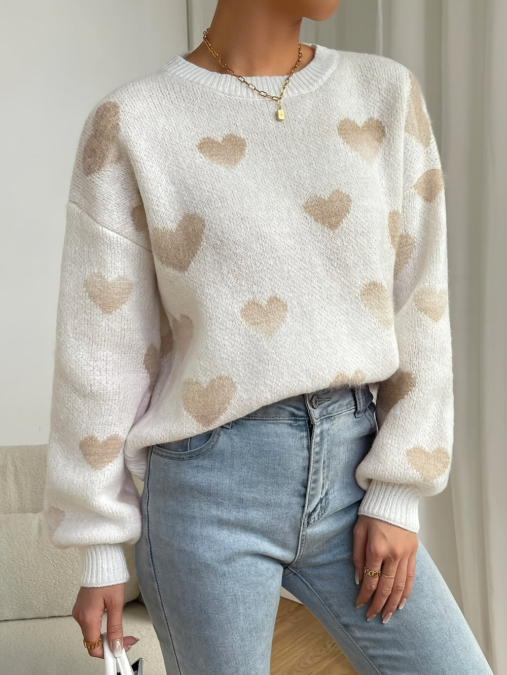 EB - Lässiger Strickpullover mit Herzchen Damen