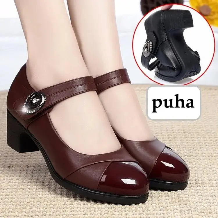 Damen Schuhe mit runder Spitze aus Leder EB