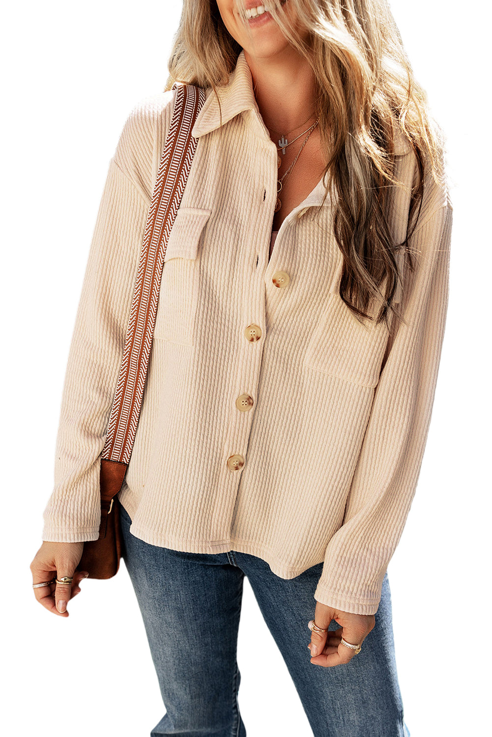 EB | Rippierte Hemdjacke mit Brusttaschen Baumwollmischung Einfach und Elegant