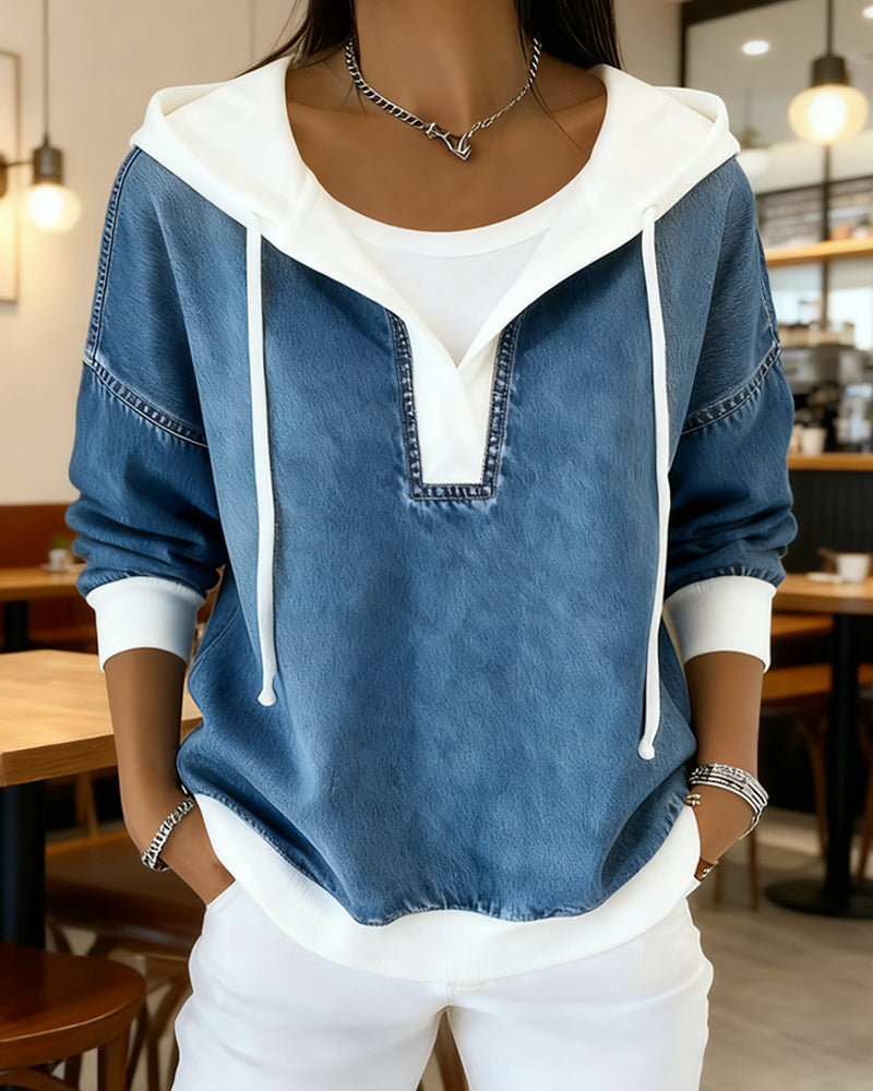 EB | Sweatshirt mit Schnürung und Denim Einsätzen