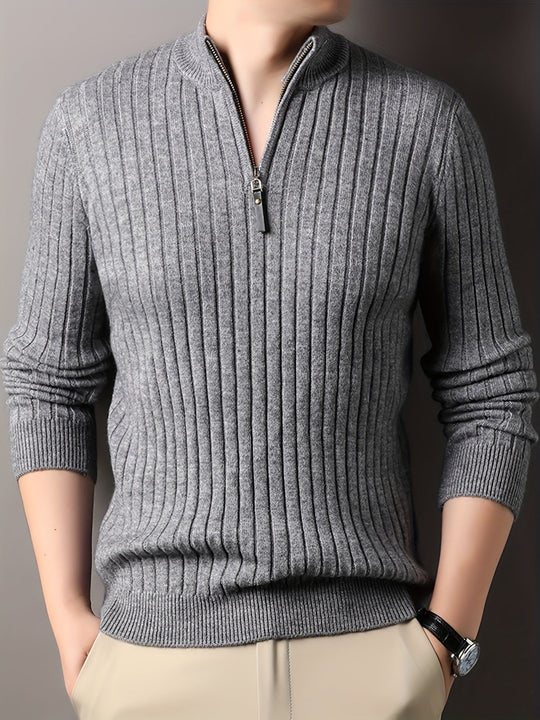 EB | Strickpullover mit Hohem Kragen und Reißverschluss Geripptes Design Weiches Material