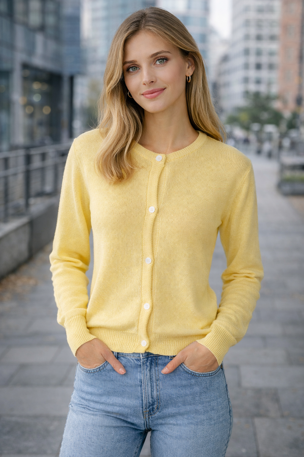 EB | Damen Vintage Strickjacke mit Knopfschluss und langen Ärmeln