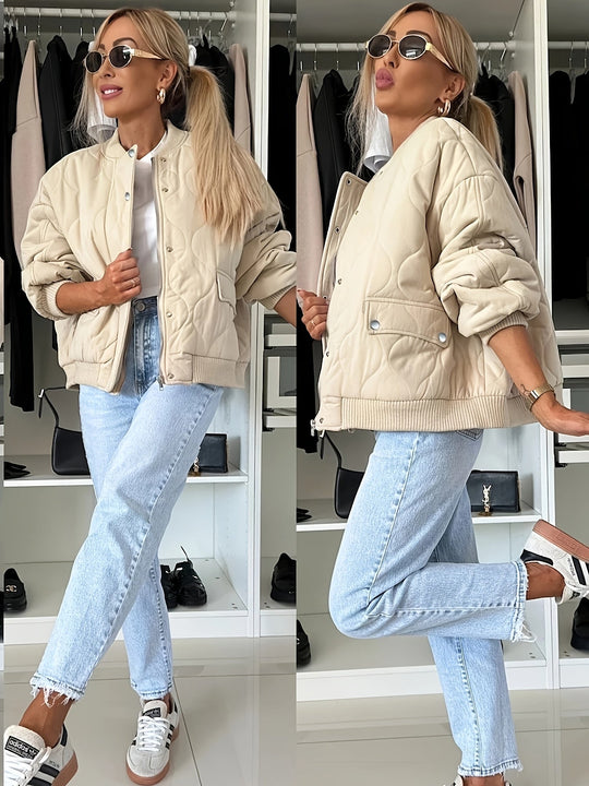 EB | Gequiltete Jacke Farbblock Warmer Pufferjacke Reverskragen und Taschen Ideal für Frühling/herbst