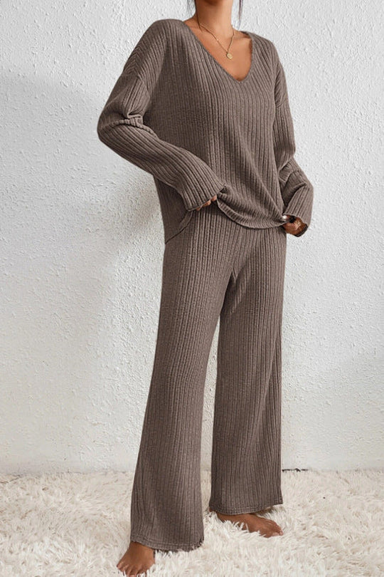 EB | Damen Rippstrick Zwei-Teilen Loungewear Set
