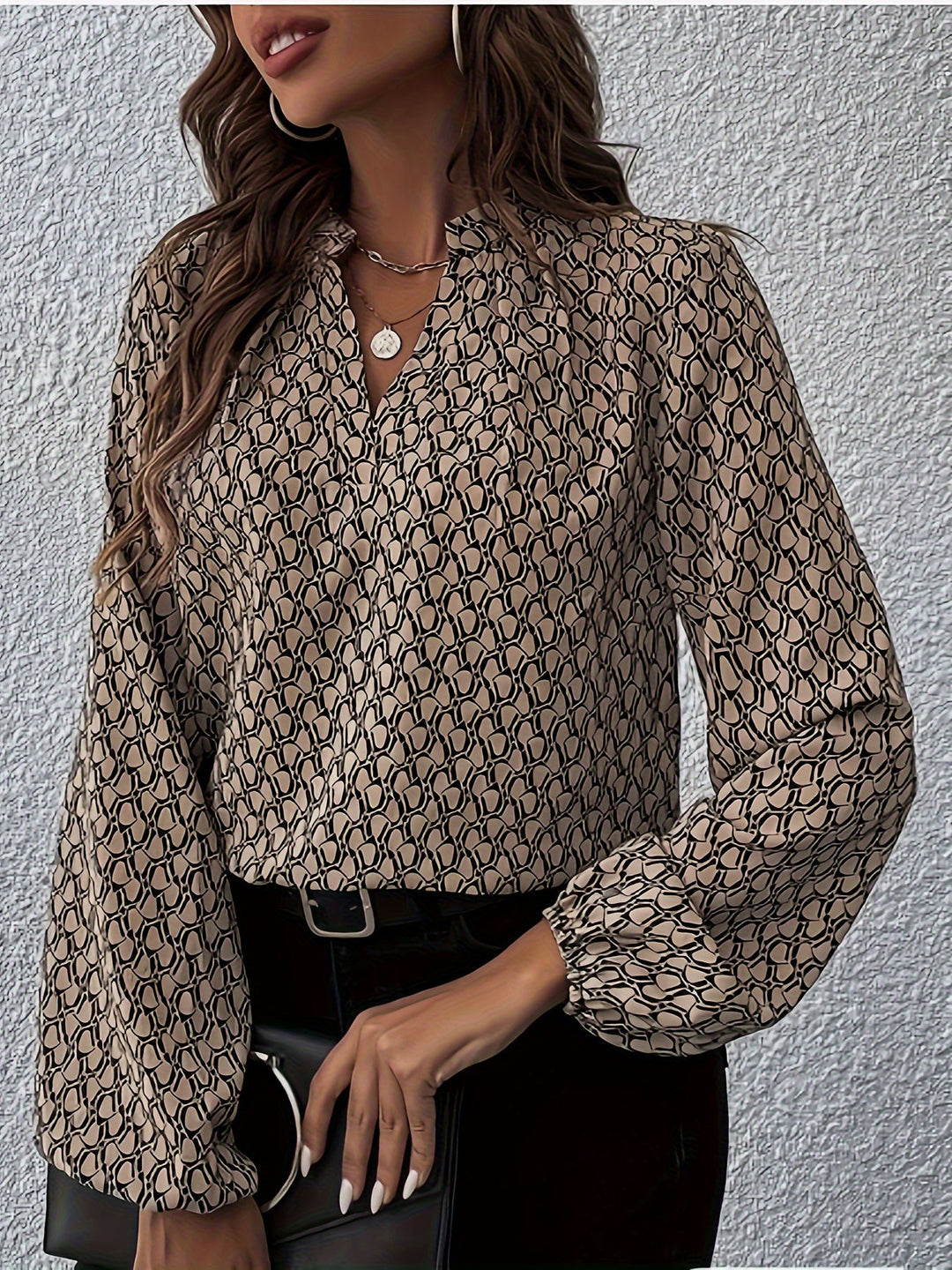 EB | Stilvolle Bluse mit Grafischem Muster Polyester Elegant und Komfortabel