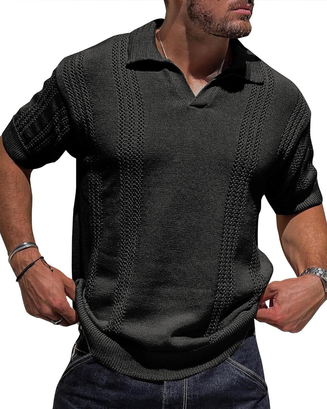 EB | Hohles POLO-Shirt mit V-Ausschnitt