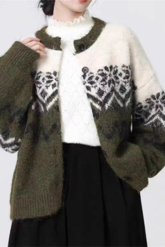 EB | Retro Nordic Weihnachten Schneeflocke Jacquard Strickjacke