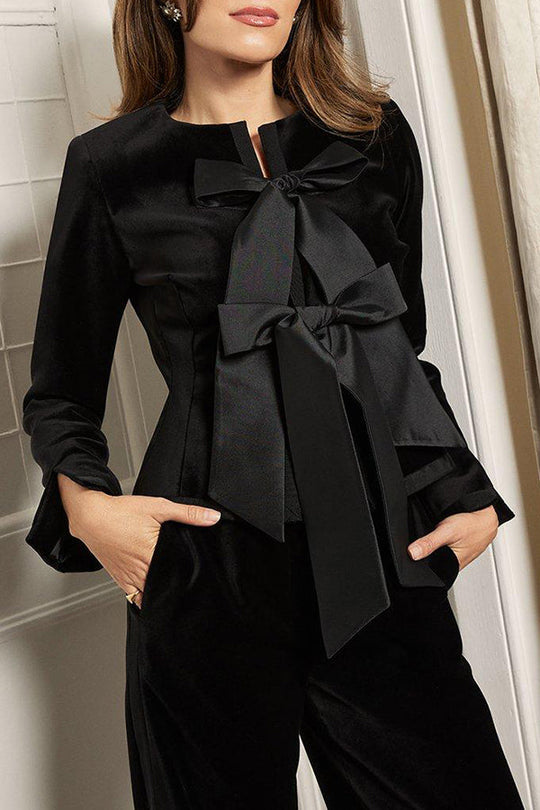 EB | Jacke Aus Maßgeschneidertem Taffeta mit Samtschleifen Detail