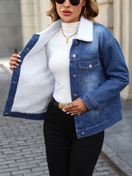 EB | Denimjacke mit Fleecekragen Baumwolle Warm und Stilvoll