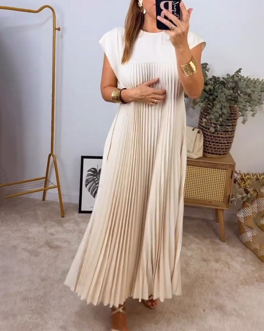 EB | Elegantes Plissee-Kleid Einfarbig Ärmellos
