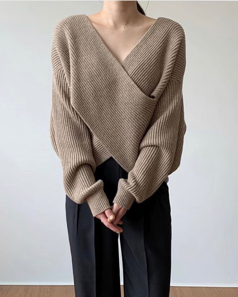EB | Rippstrick-cross-over-pullover Weich und Elegant Moderne Passform