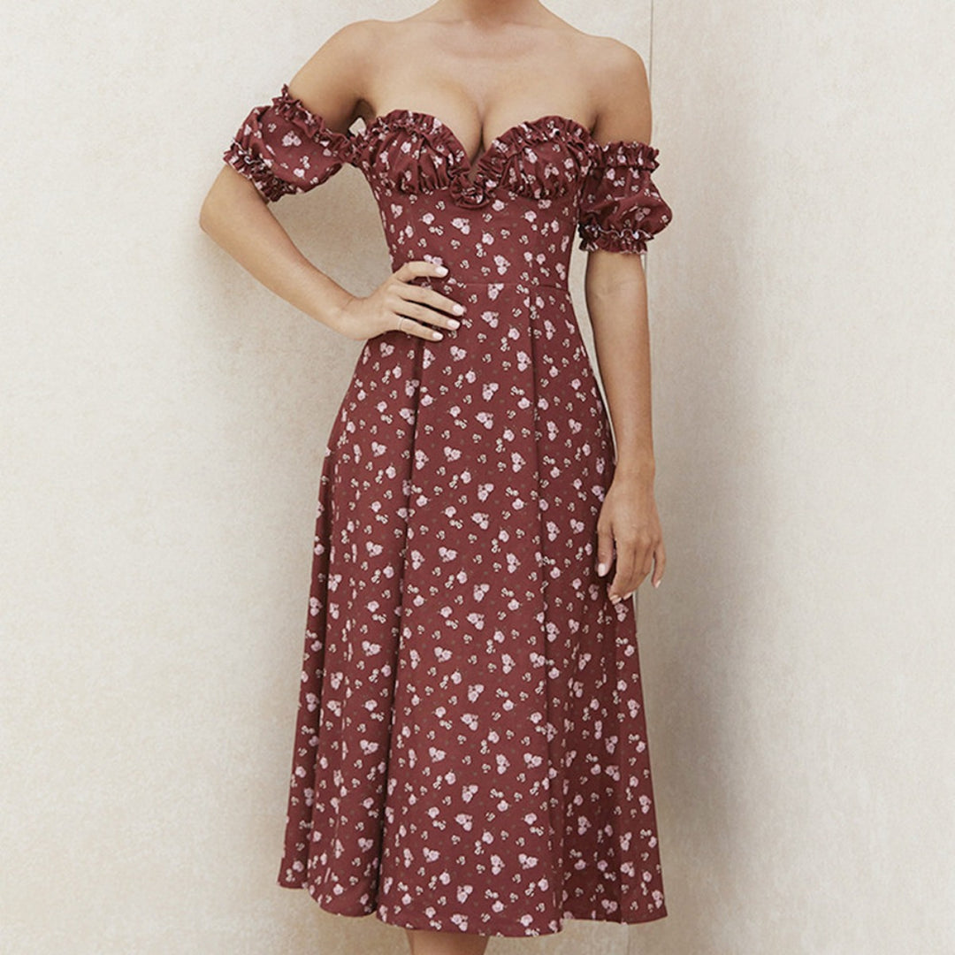 EB | Geschlitztes Blumenkleid schulterfreies Röhrentop-Kleid
