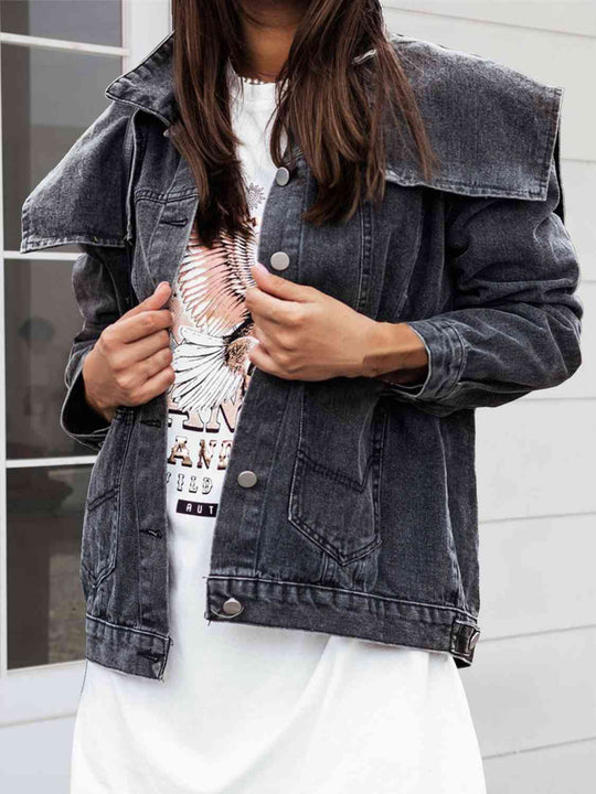 EB | Kragenhals Knopfverschluss Denimjacke