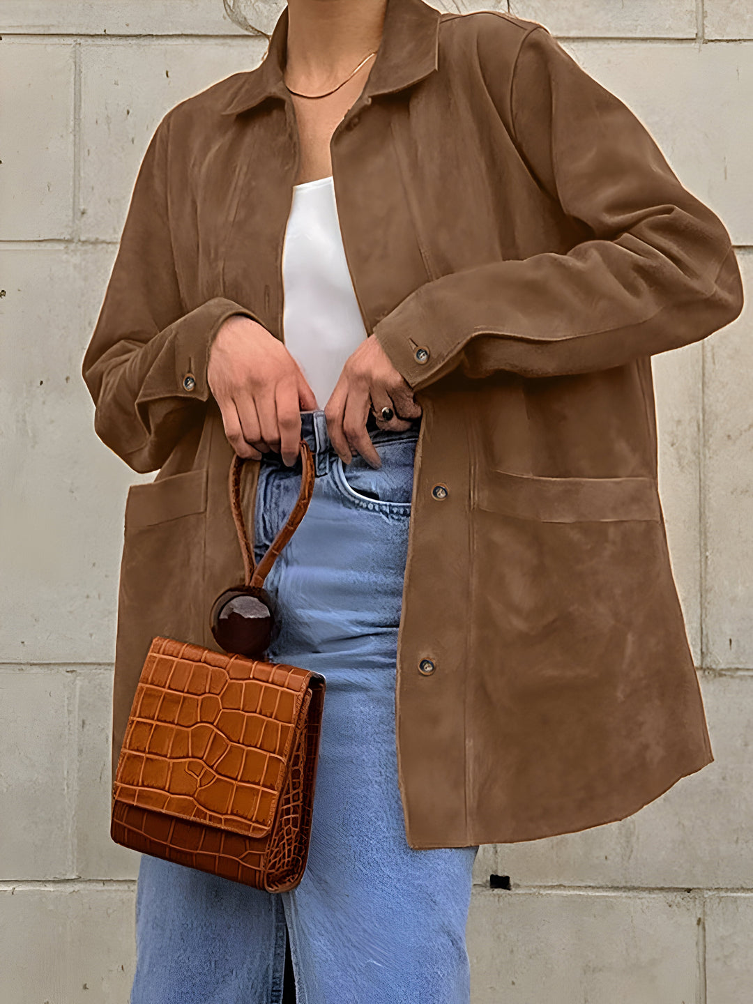 EB | Damen Oversized Trendy Wildleder Stil Jacke