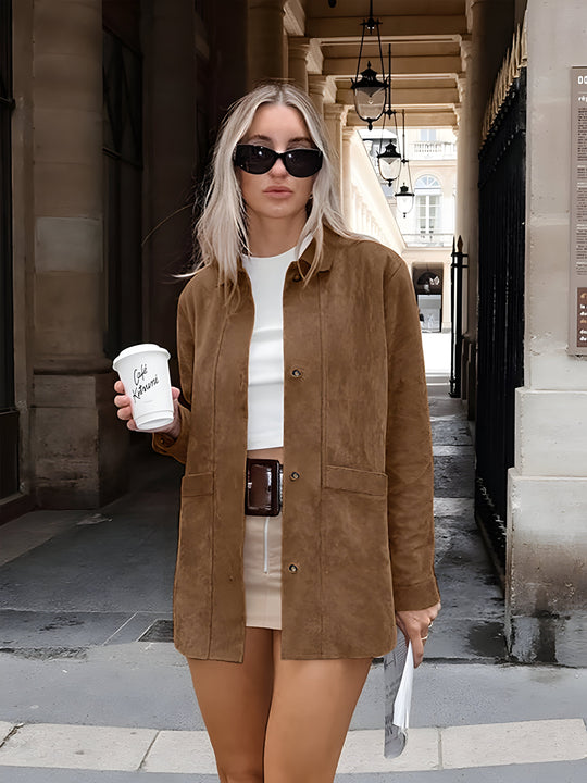 EB | Damen Oversized Trendy Wildleder Stil Jacke
