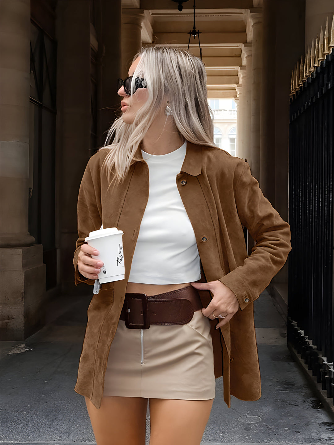 EB | Damen Oversized Trendy Wildleder Stil Jacke