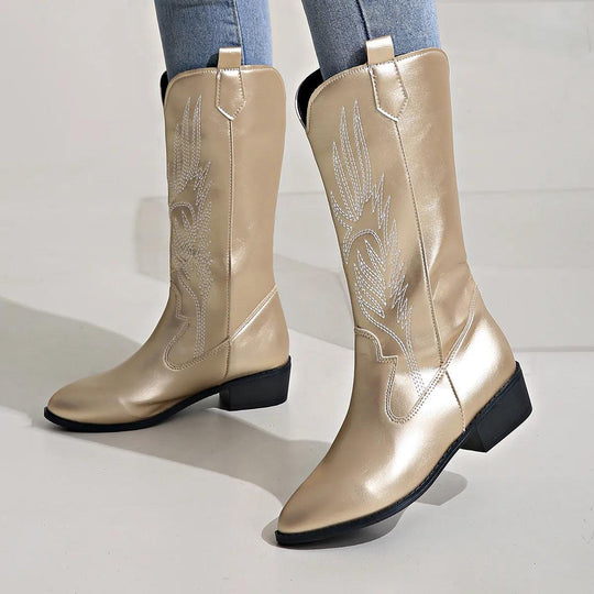 Bequeme Weiche Elegante Robuste Breite Western Stiefel EB
