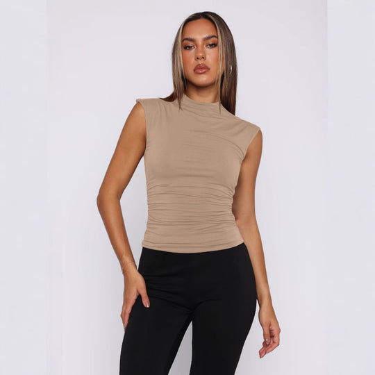 EB | Semi-Rollkragen einfarbig slim-fit ärmellose Spice Girl Weste