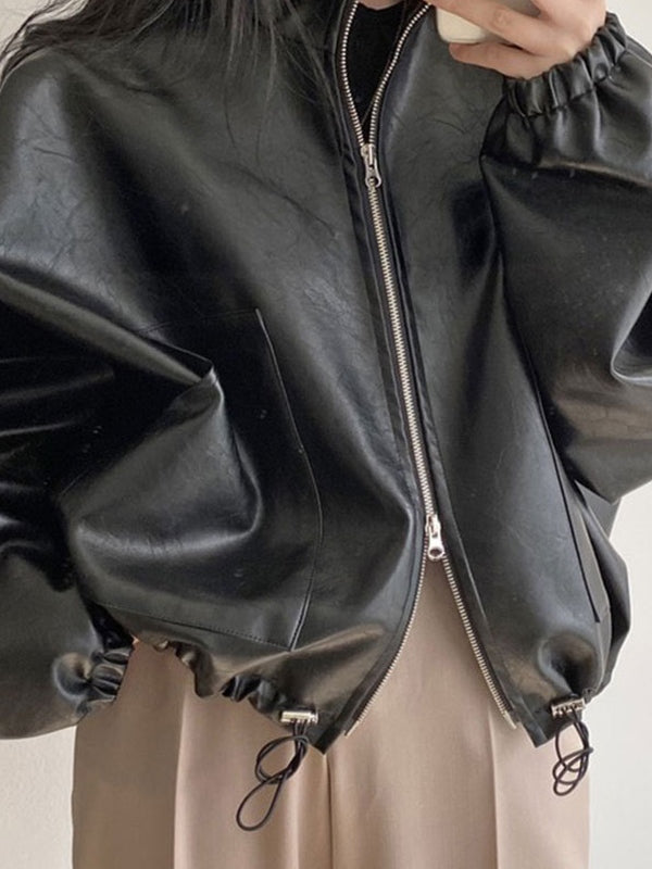 EB | Schwarze Jacke mit Kordelzug und Kragen