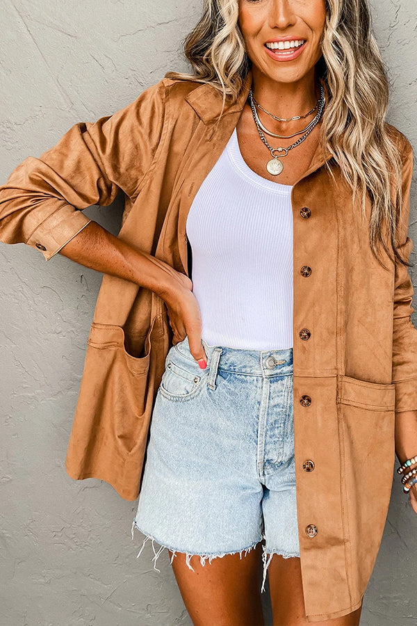 EB | Kunstwildleder Freizeitjacke mit Taschen und Knopfleiste
