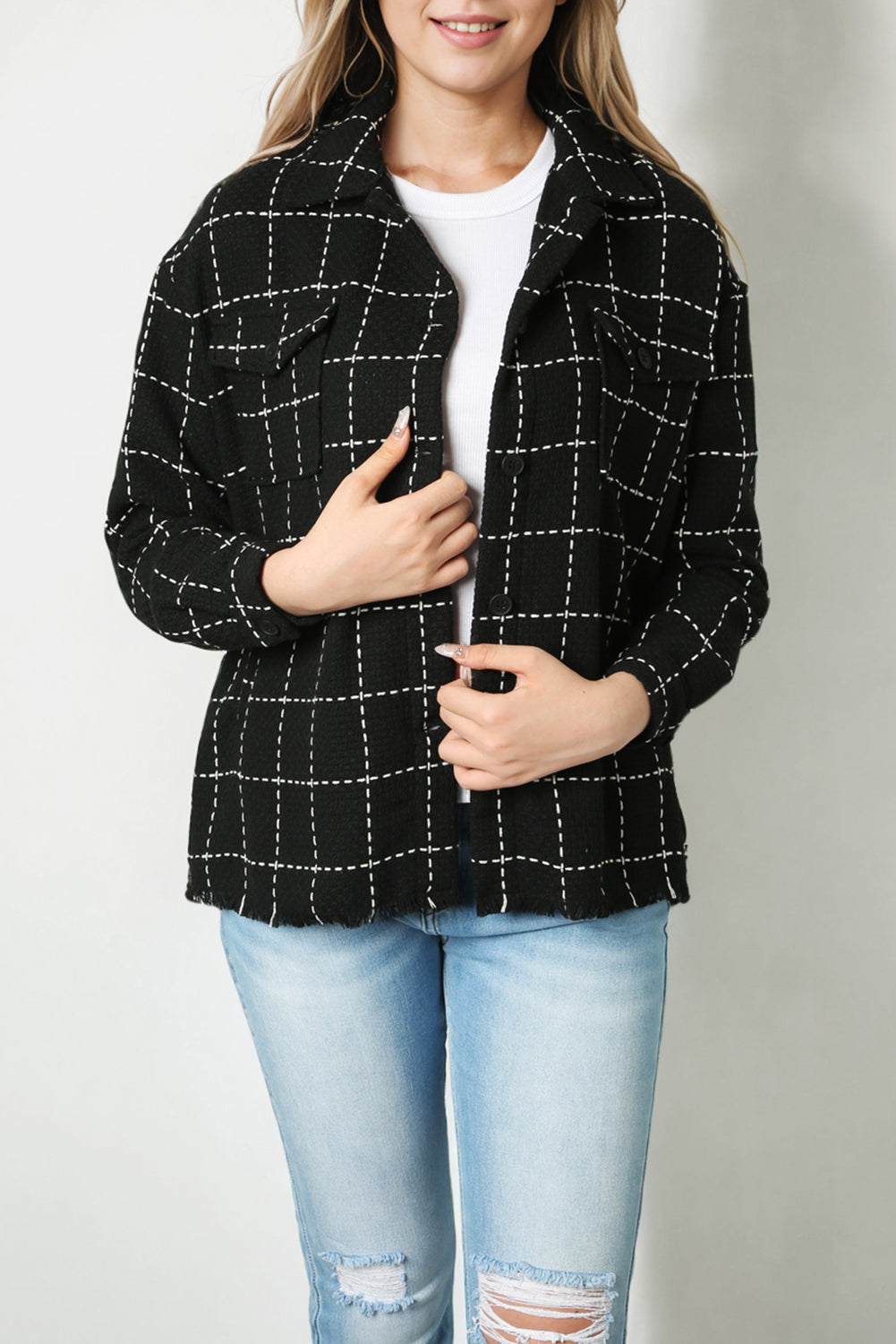 EB | Karierte Jacke mit Großen Taschen Polyester-baumwolle Schick und Vielseitig