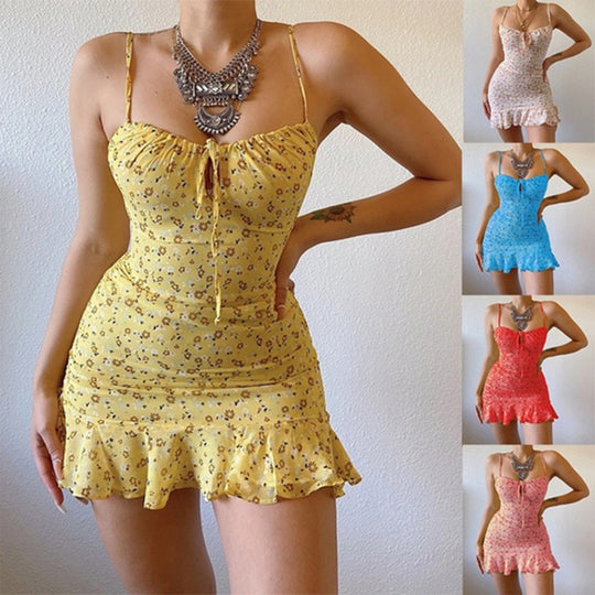 EB | Hohles Kleid mit floralen Hosenträgern
