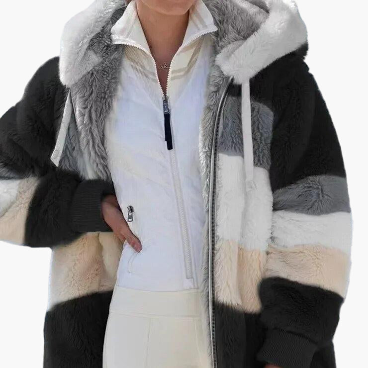 EB | Winter Kapuzenjacke Im Streifen-Design - Modische Freizeitjacke für Kalte Tage