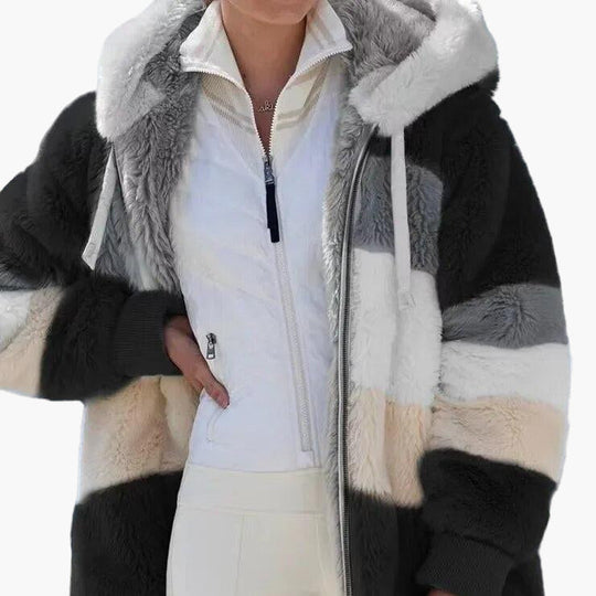 EB | Winter Kapuzenjacke Im Streifen-Design - Modische Freizeitjacke für Kalte Tage