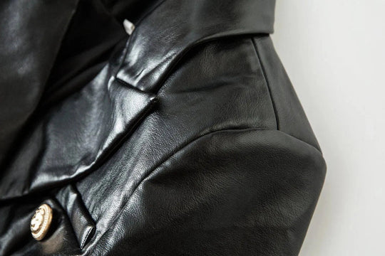 EB | Schwarze Lederblazer Damen - Formal-Geschäft - Uni-Einfarbig