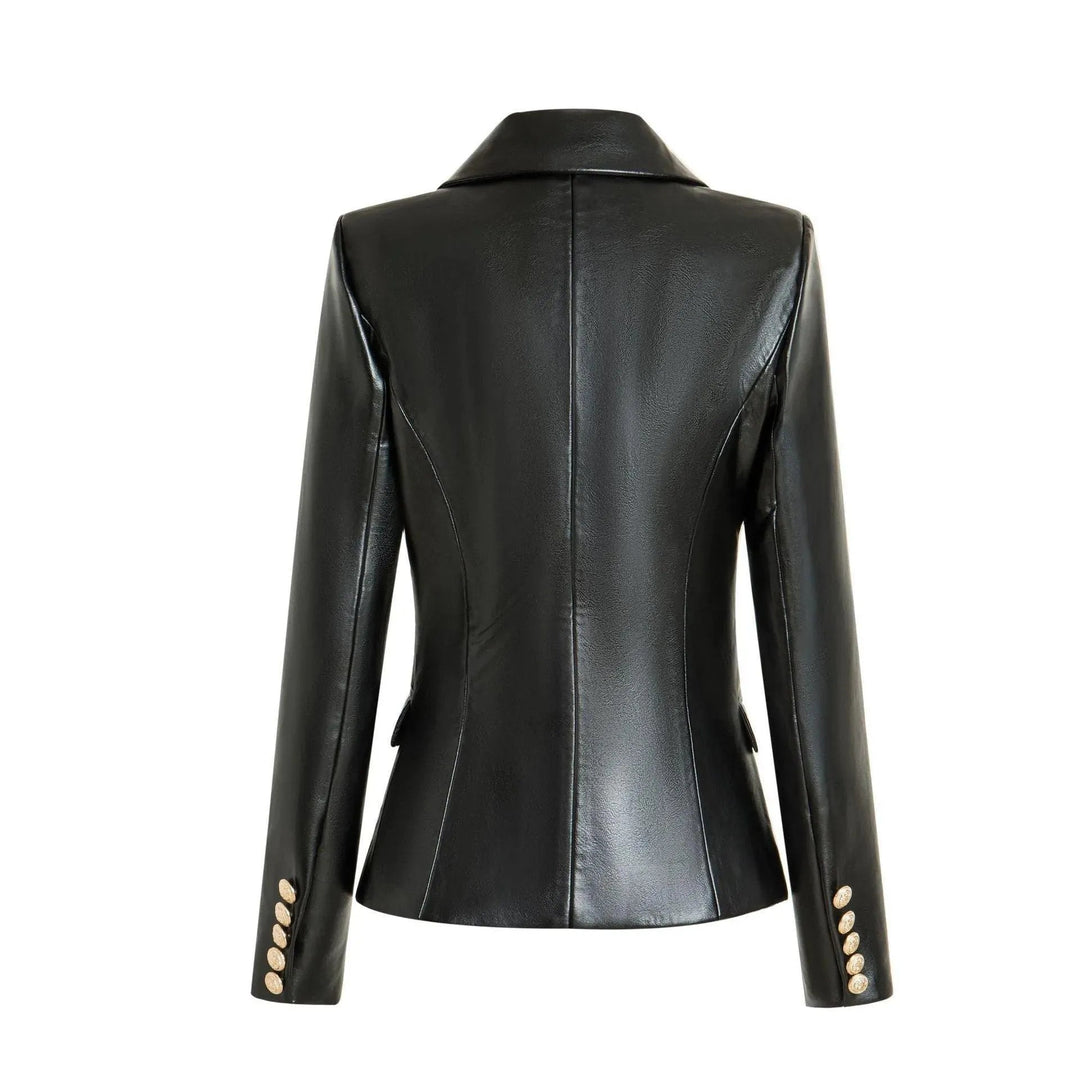 EB | Schwarze Lederblazer Damen - Formal-Geschäft - Uni-Einfarbig