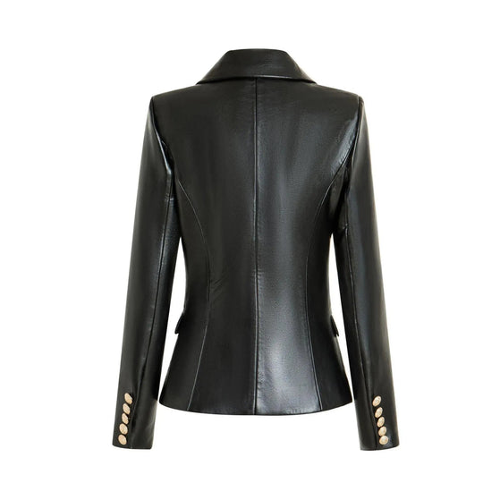 EB | Schwarze Lederblazer Damen - Formal-Geschäft - Uni-Einfarbig