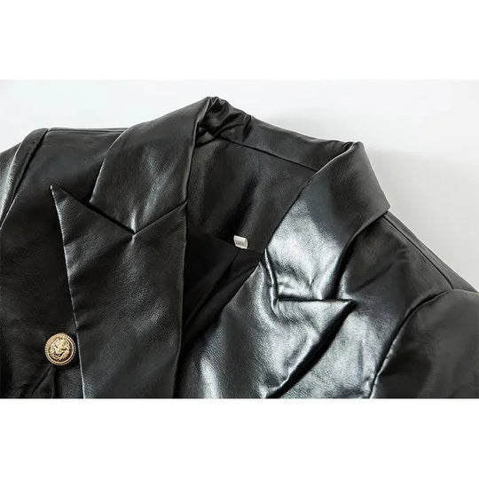 EB | Schwarze Lederblazer Damen - Formal-Geschäft - Uni-Einfarbig