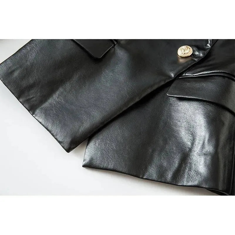 EB | Schwarze Lederblazer Damen - Formal-Geschäft - Uni-Einfarbig