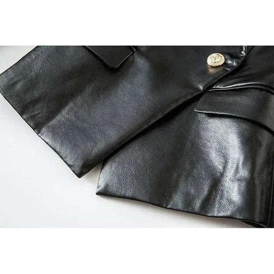EB | Schwarze Lederblazer Damen - Formal-Geschäft - Uni-Einfarbig