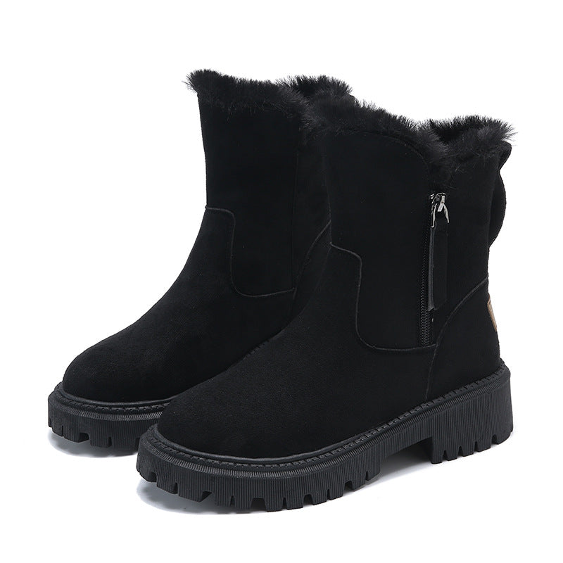 EB | Knöchelhohe Stiefel – Wildleder-Obermaterial – Kunstfell Gefüttert – Chunky Profilsohle – Seitenreißverschluss