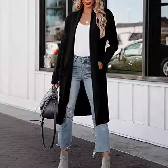 EB | Langer Cardigan - Offene Front - Elegante Freizeitkleidung